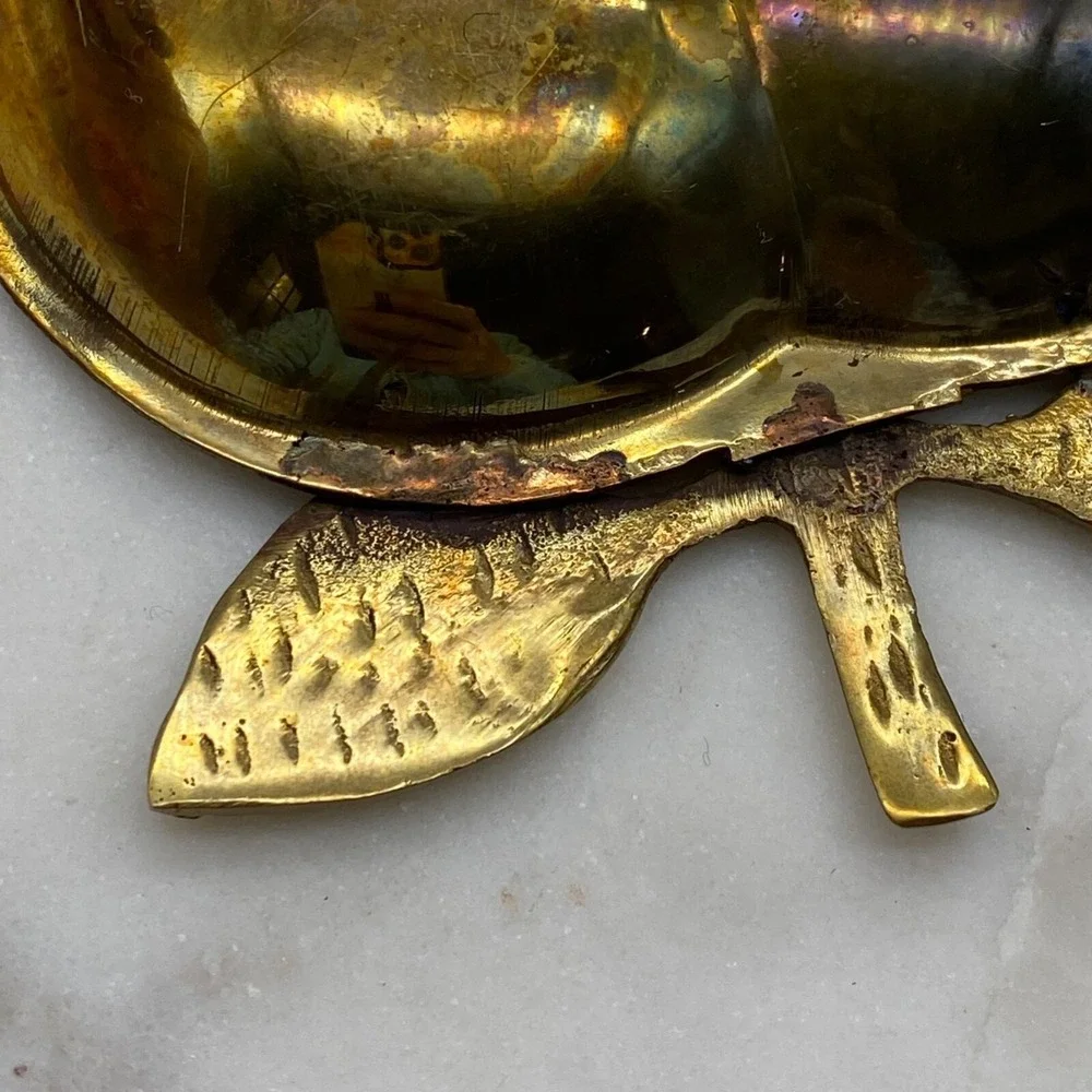Vintage‎ solid Brass Apple Coin Jewelry Tray Catch All trinket dish